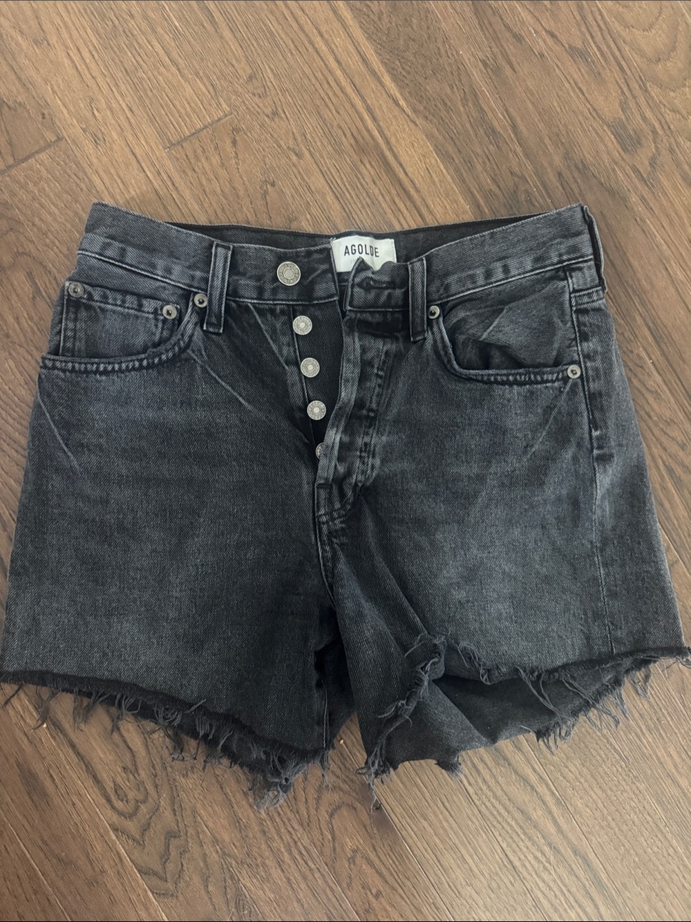Agolde Washed Black High-Rise Cutoff Denim Shorts